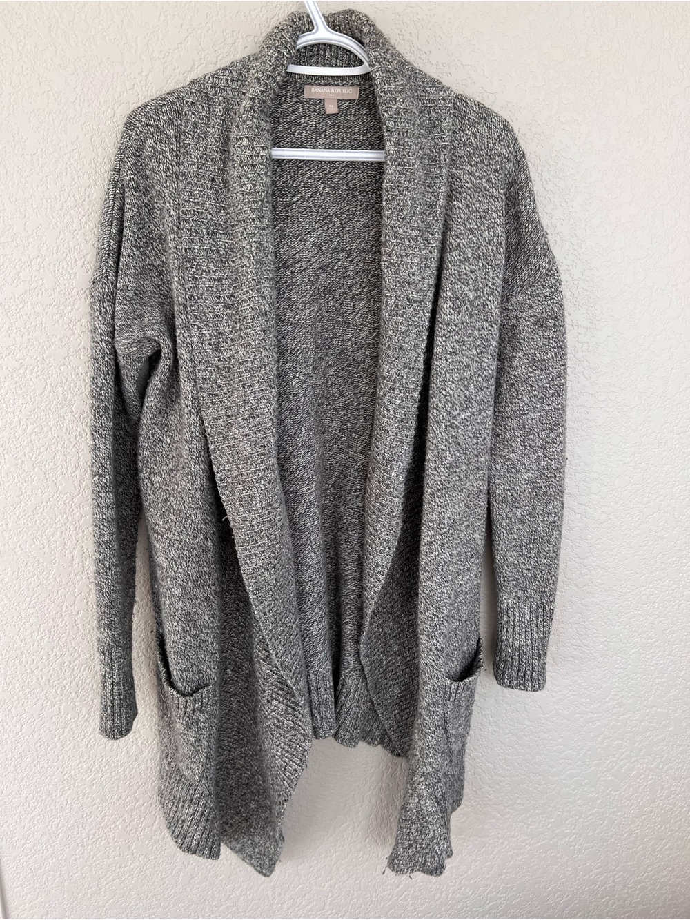 Banana Republic Heather Gray Open-Front Shawl Collar Cardigan Extra Long
